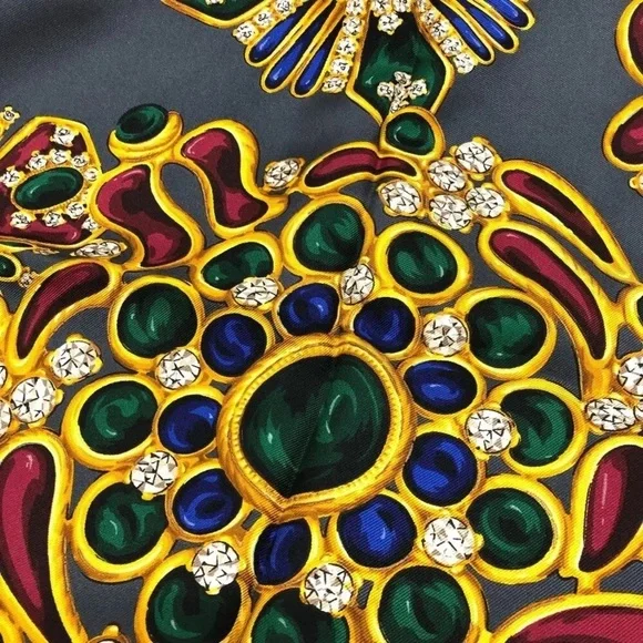 CHANEL Black Silk Scarf with Jewel Motif Pearls 35” x 35” - Picture 3 of 4